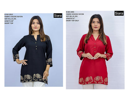 Elephant Print Siara Viscose Rayon Short Kurtis Wholesale
