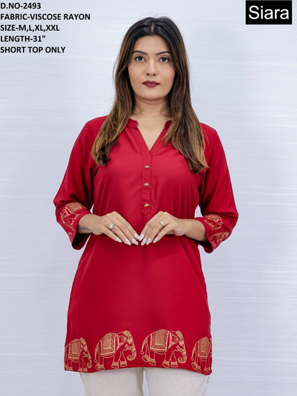 Elephant Print Siara Viscose Rayon Short Kurtis Wholesale