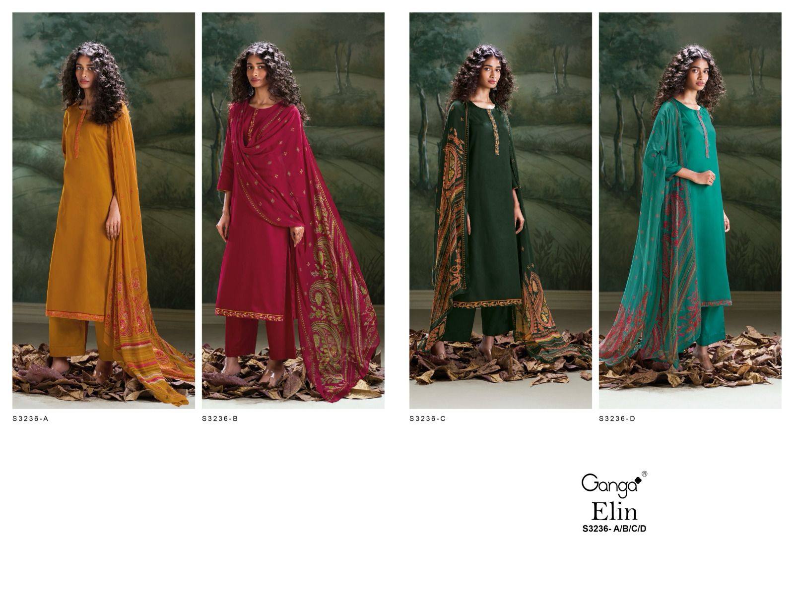 Elin 3236-Abcd Ganga Premium Cotton Plazzo Style Suits Wholesale Price
