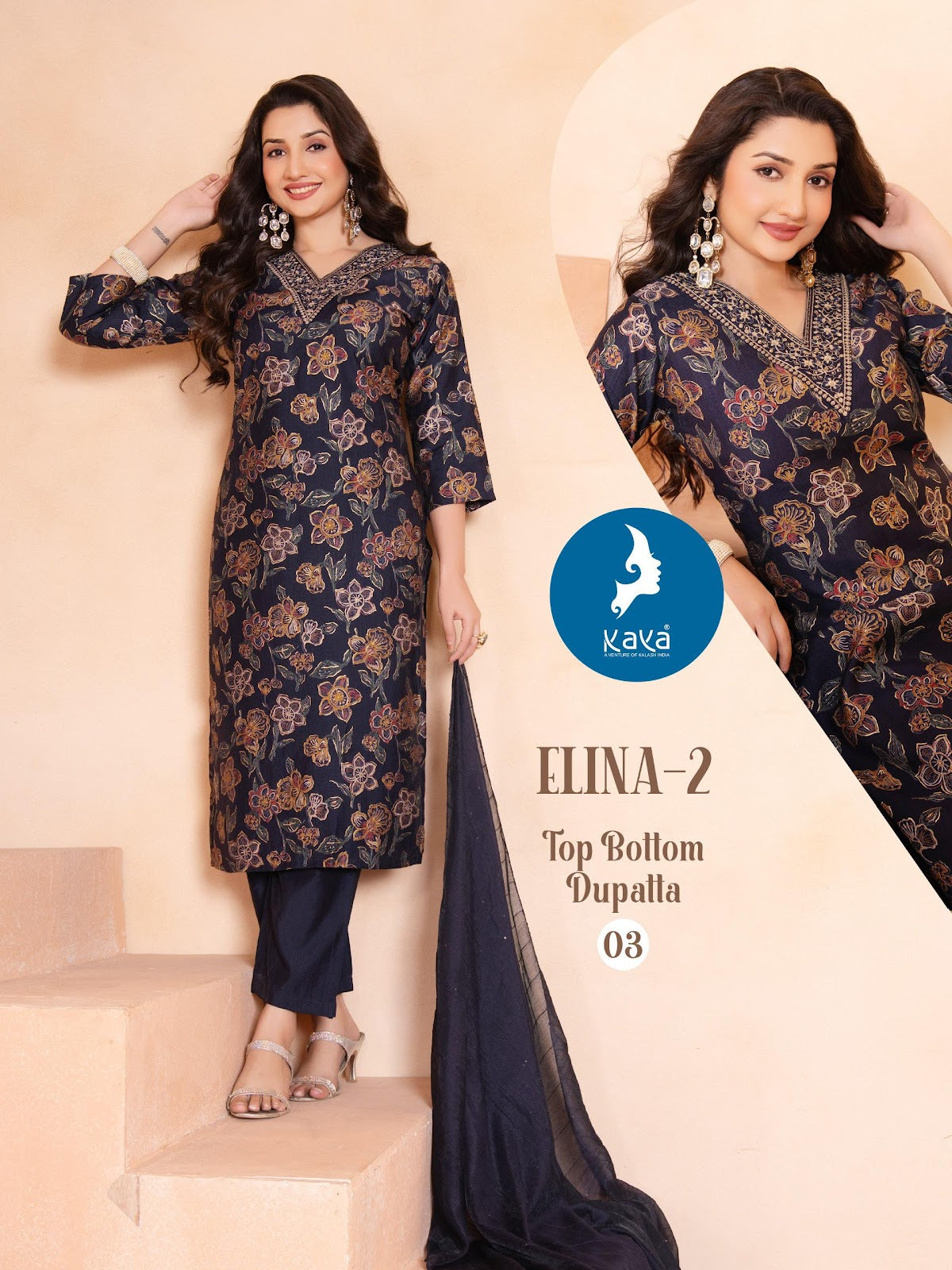 Elina 2 Kaya Vertican Readymade Pant Style Suits Manufacturer