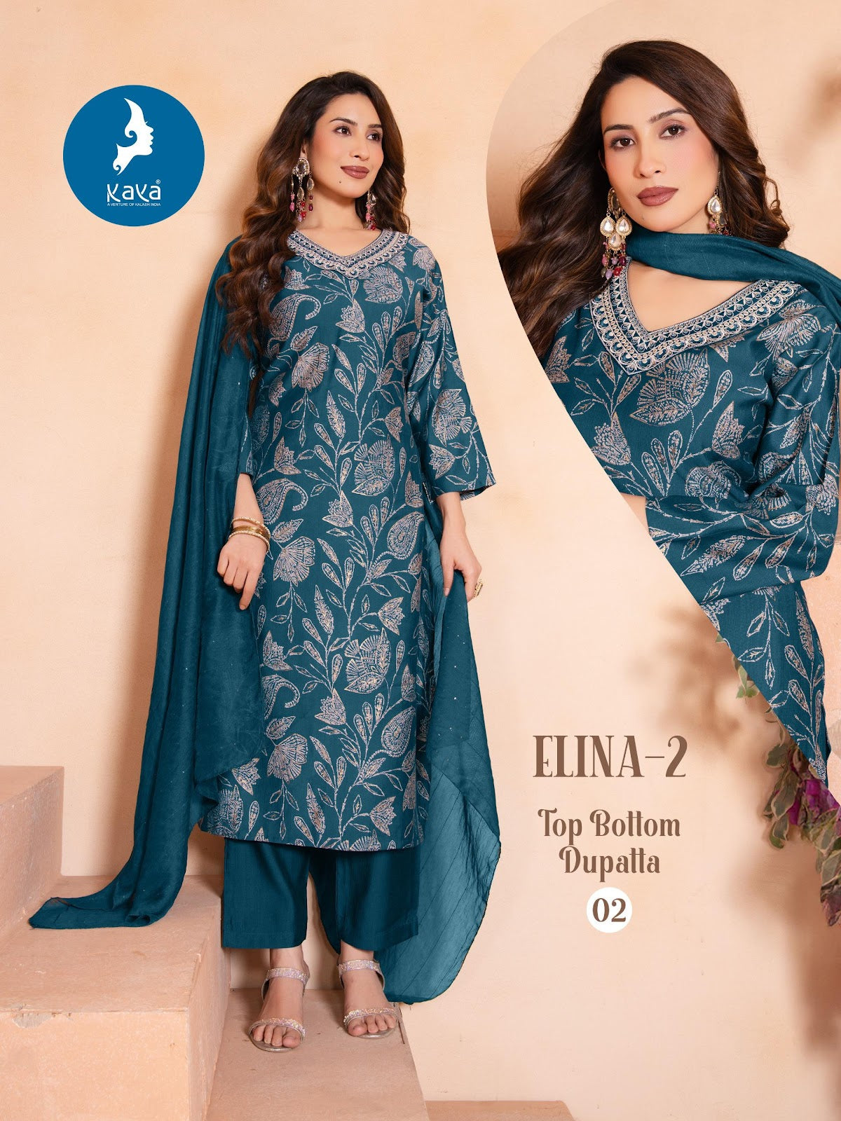 Elina 2 Kaya Vertican Readymade Pant Style Suits Manufacturer
