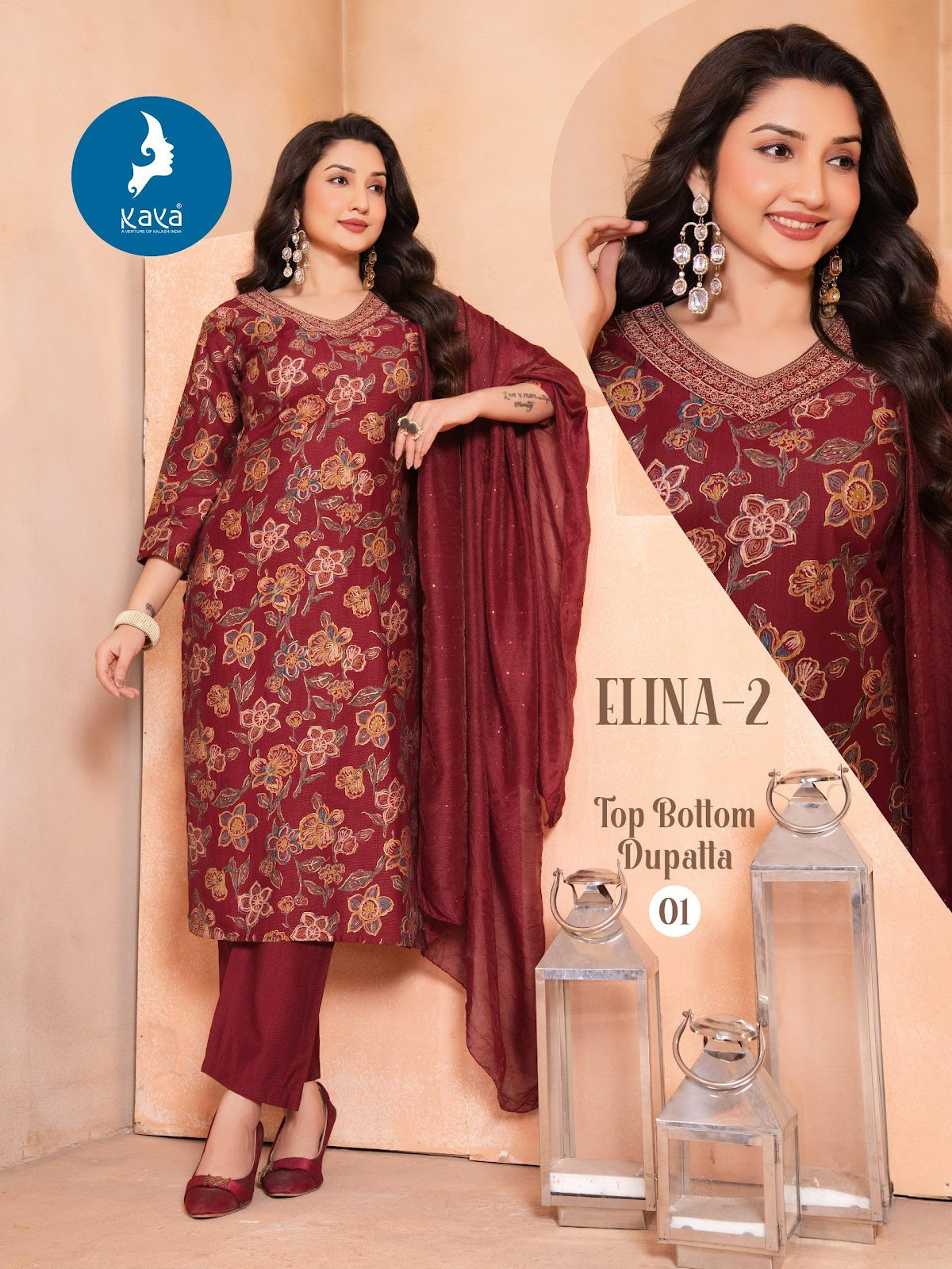 Elina 2 Kaya Vertican Readymade Pant Style Suits Manufacturer