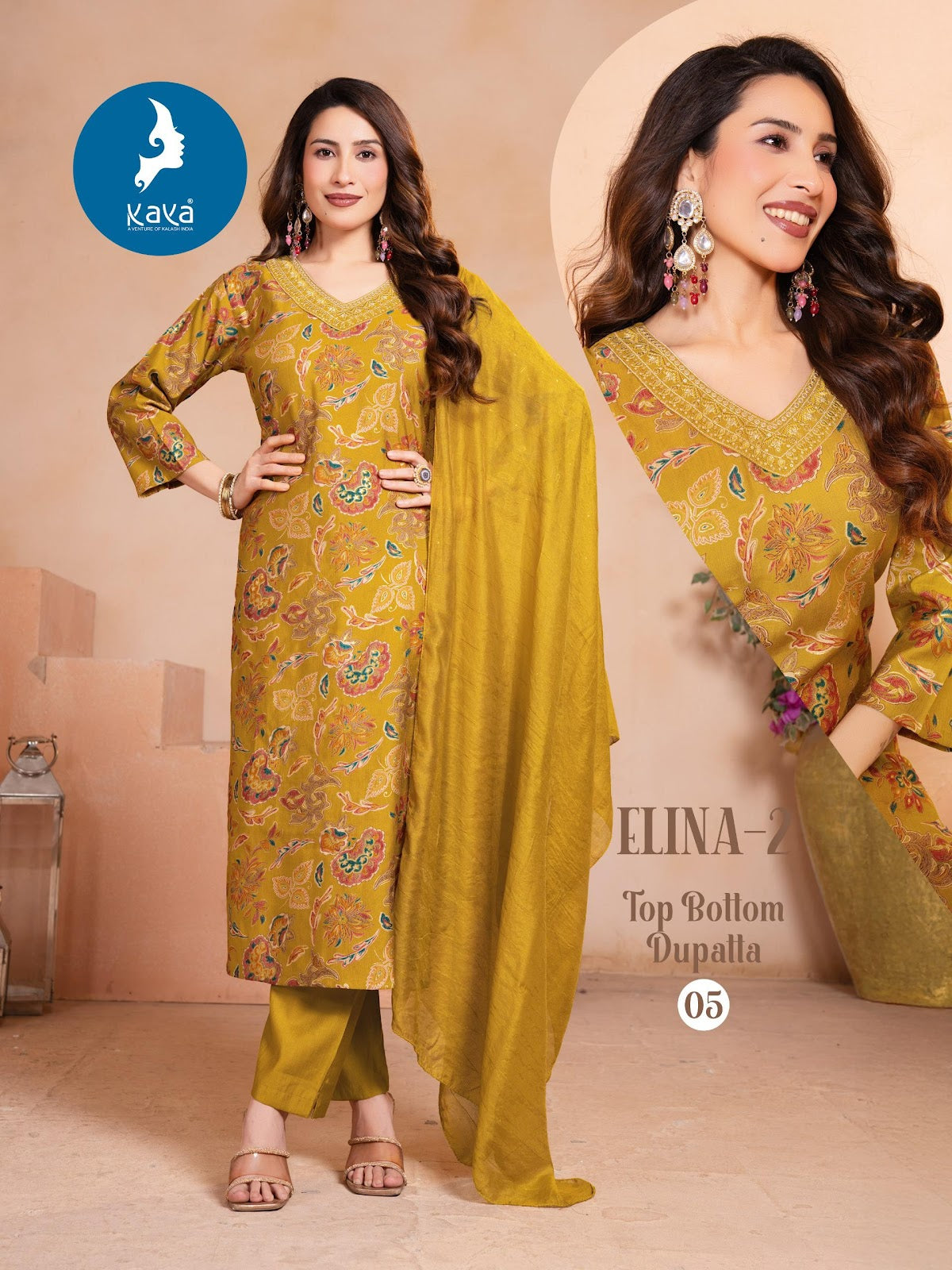 Elina 2 Kaya Vertican Readymade Pant Style Suits Manufacturer