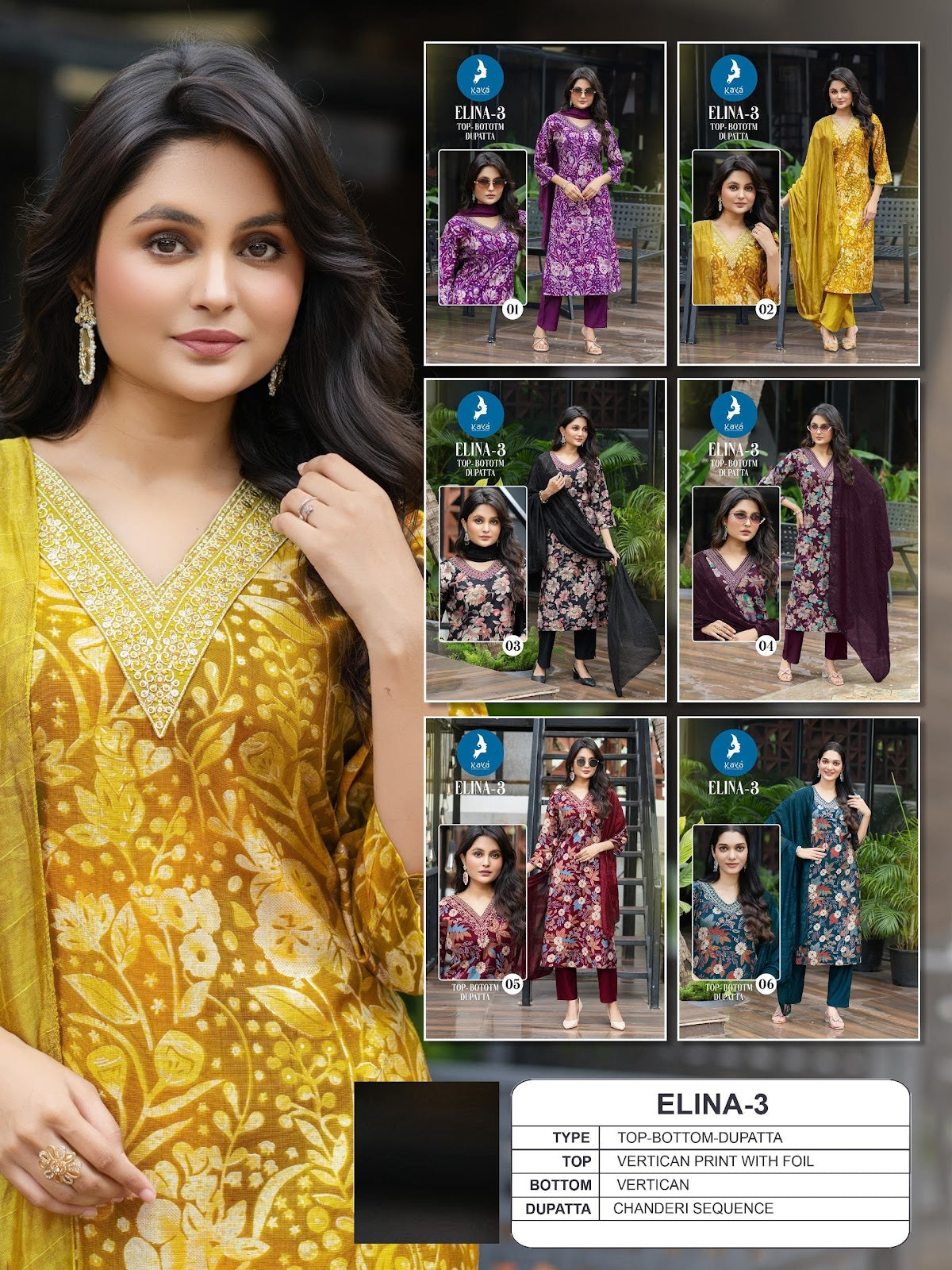 Elina 3 Kaya Vertican Readymade Pant Style Suits Wholesale Price