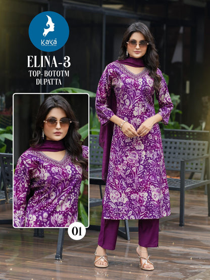 Elina 3 Kaya Vertican Readymade Pant Style Suits Wholesale Price