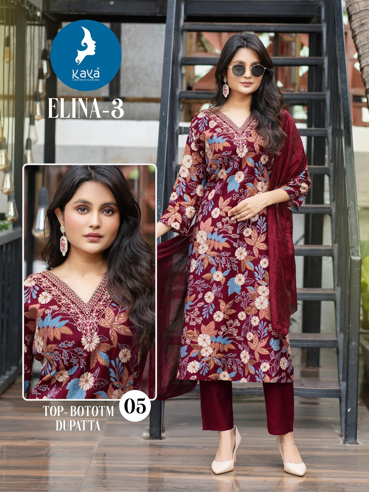 Elina 3 Kaya Vertican Readymade Pant Style Suits Wholesale Price