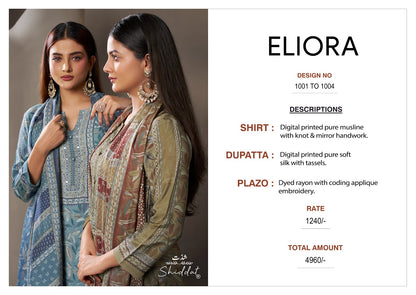 Eliora 1001 Shiddat Muslin Pant Style Suits Manufacturer