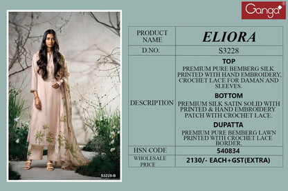 Eliora 3228 Ganga Premium Bemberg Plazzo Style Suits Supplier Ahmedabad