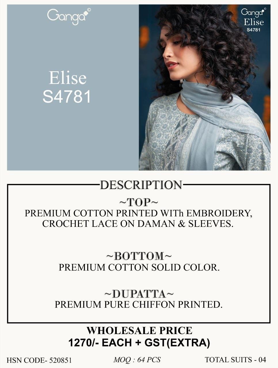 Elise 4781 Ganga Cotton Pant Style Suits Wholesaler India