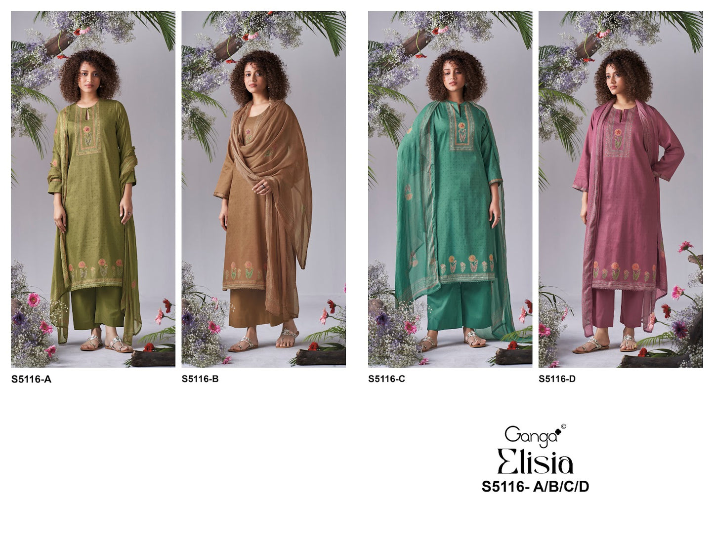 Elisia S5116 Ganga Cotton Satin Plazzo Style Suits Supplier Gujarat