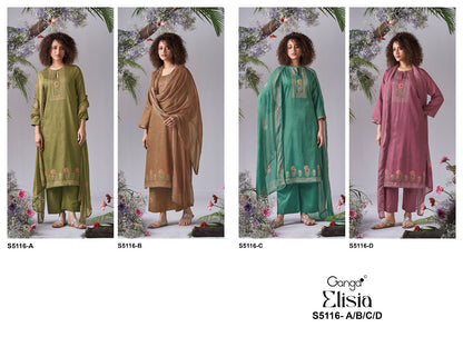 Elisia S5116 Ganga Cotton Satin Plazzo Style Suits Supplier Gujarat