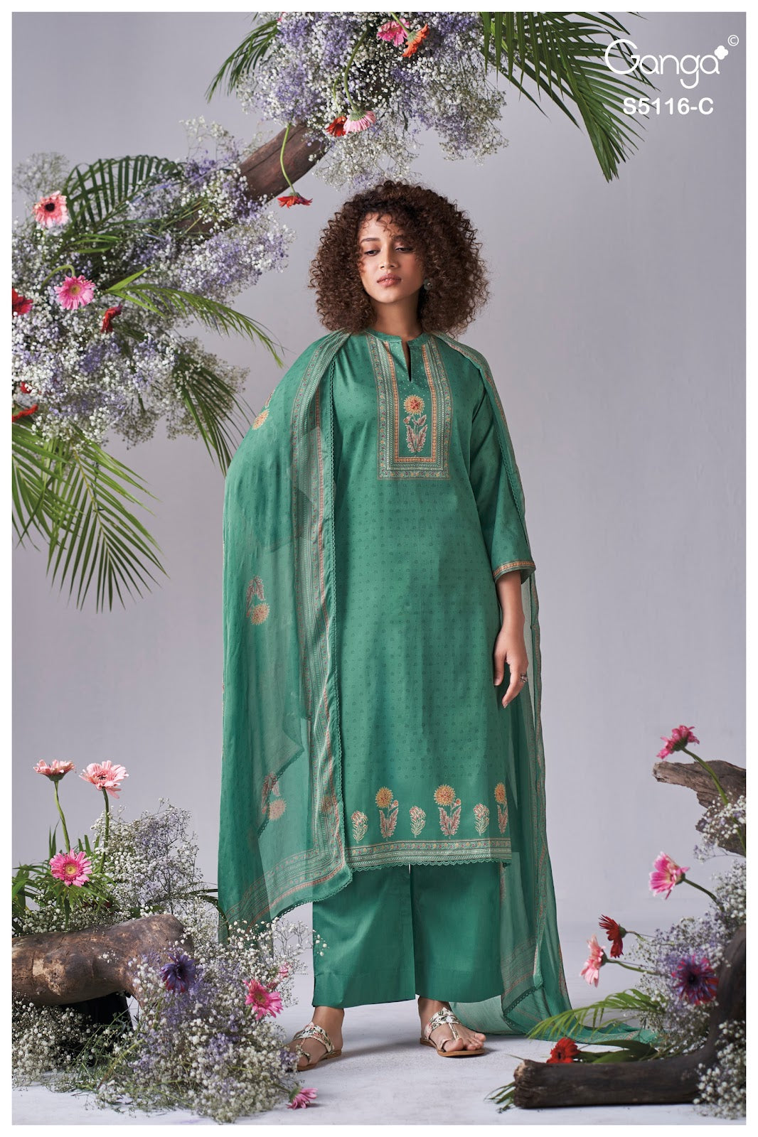 Elisia S5116 Ganga Cotton Satin Plazzo Style Suits Supplier Gujarat