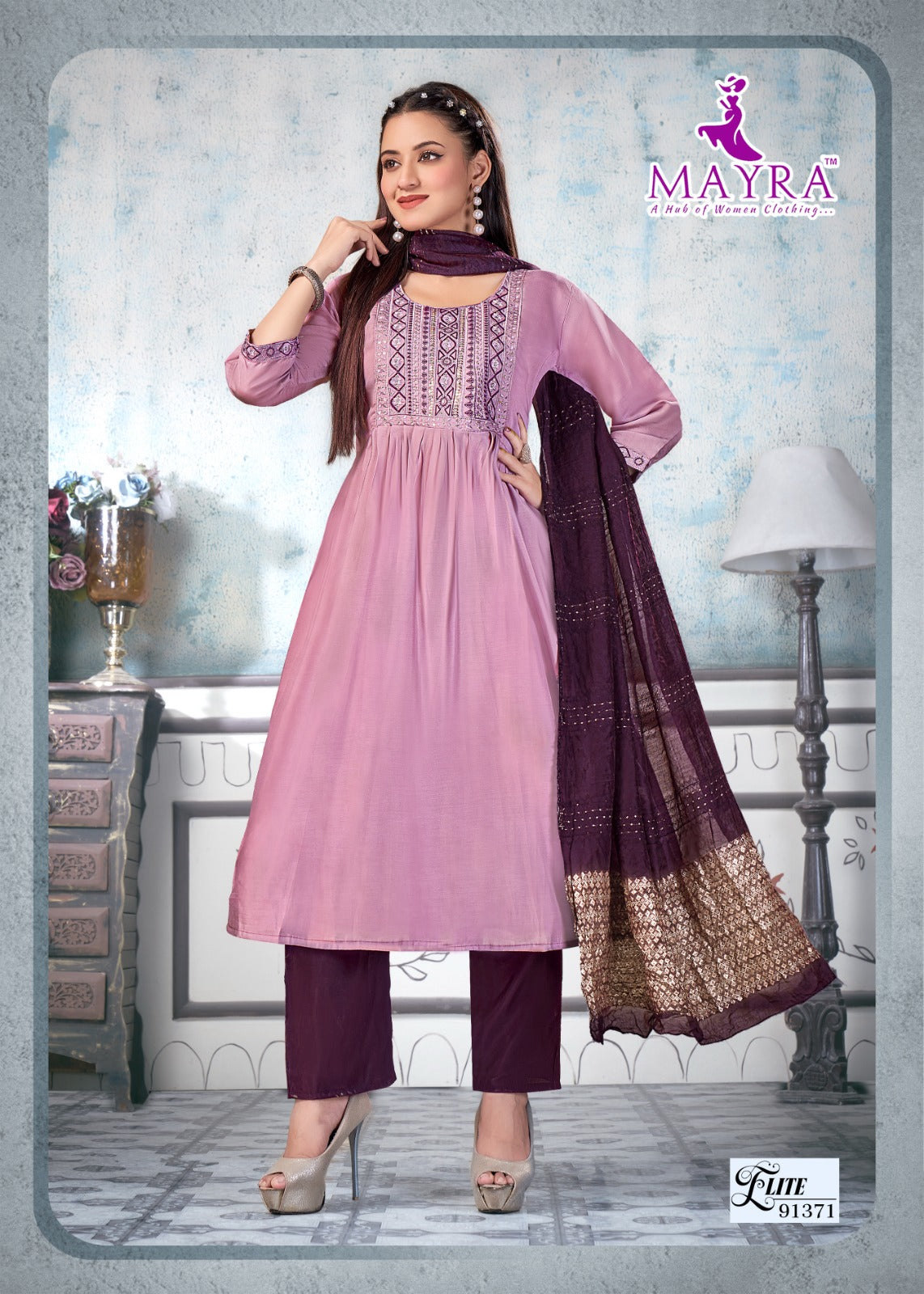 Elite Mayra Roman Silk Readymade Anarkali Suits Exporter Ahmedabad