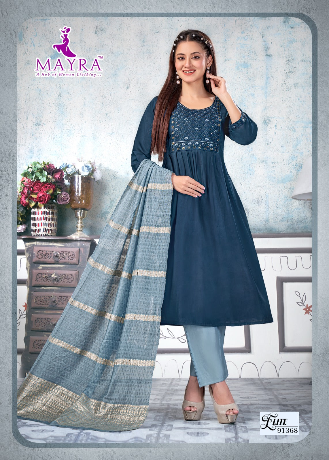 Elite Mayra Roman Silk Readymade Anarkali Suits Exporter Ahmedabad