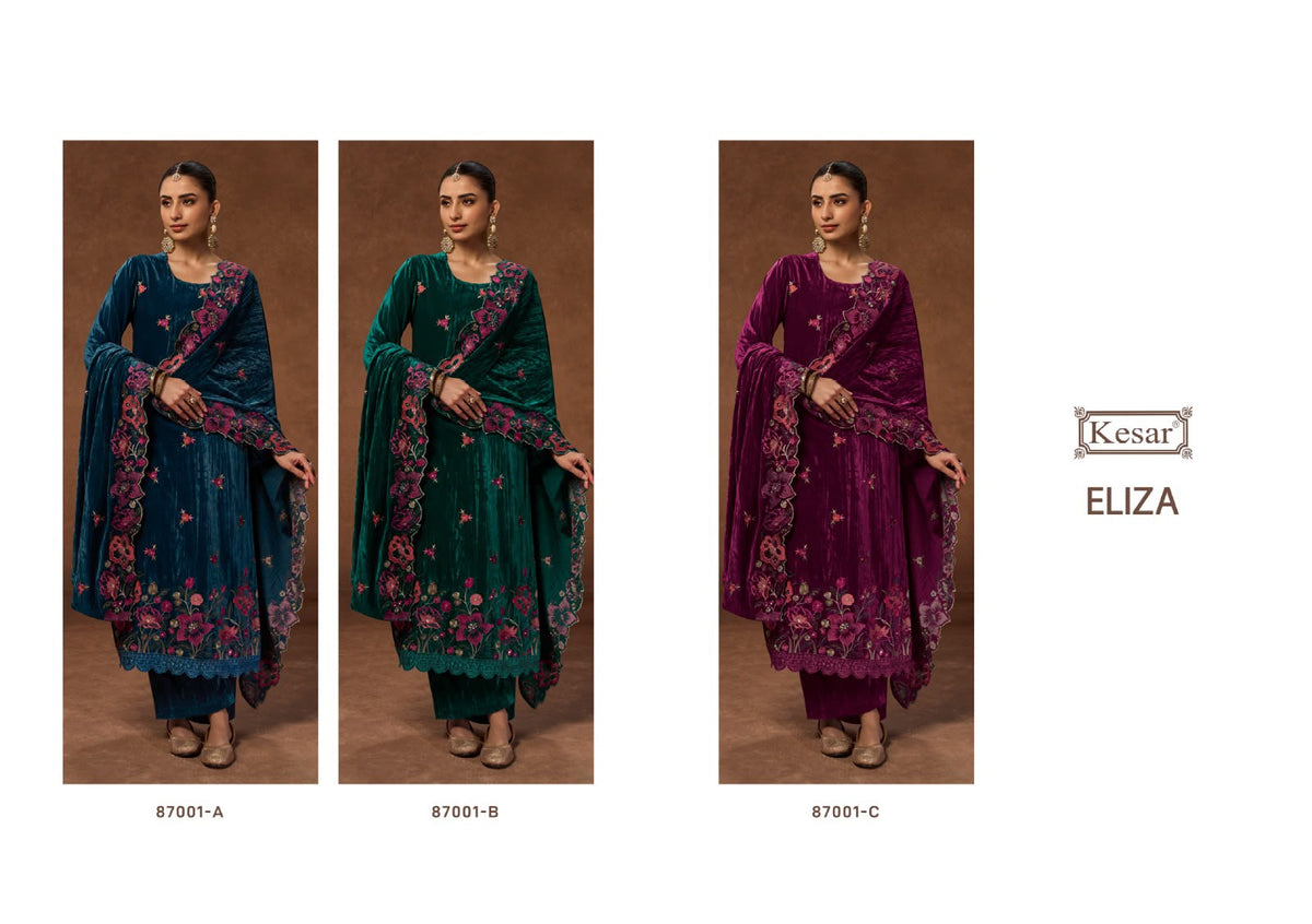 Eliza 87001 Kesar Crush Velvet Suits Wholesale Price
