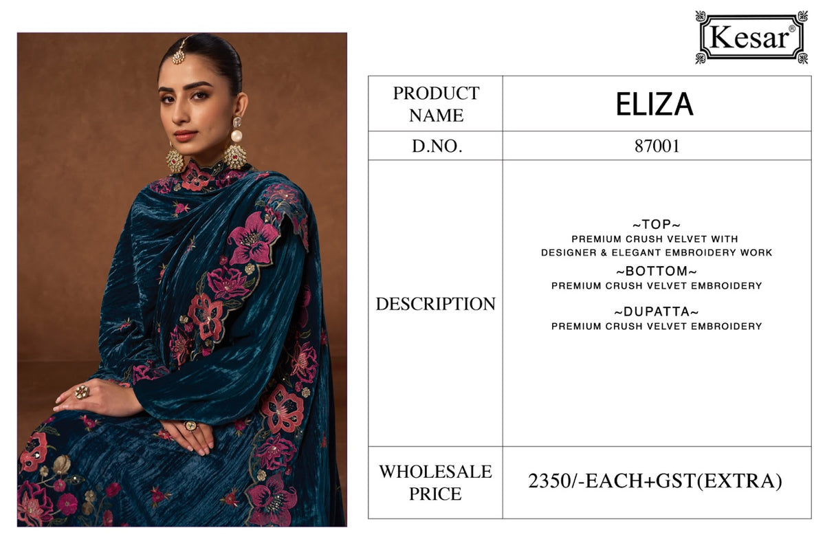 Eliza 87001 Kesar Crush Velvet Suits Wholesale Price