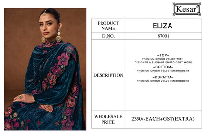 Eliza 87001 Kesar Crush Velvet Suits Wholesale Price