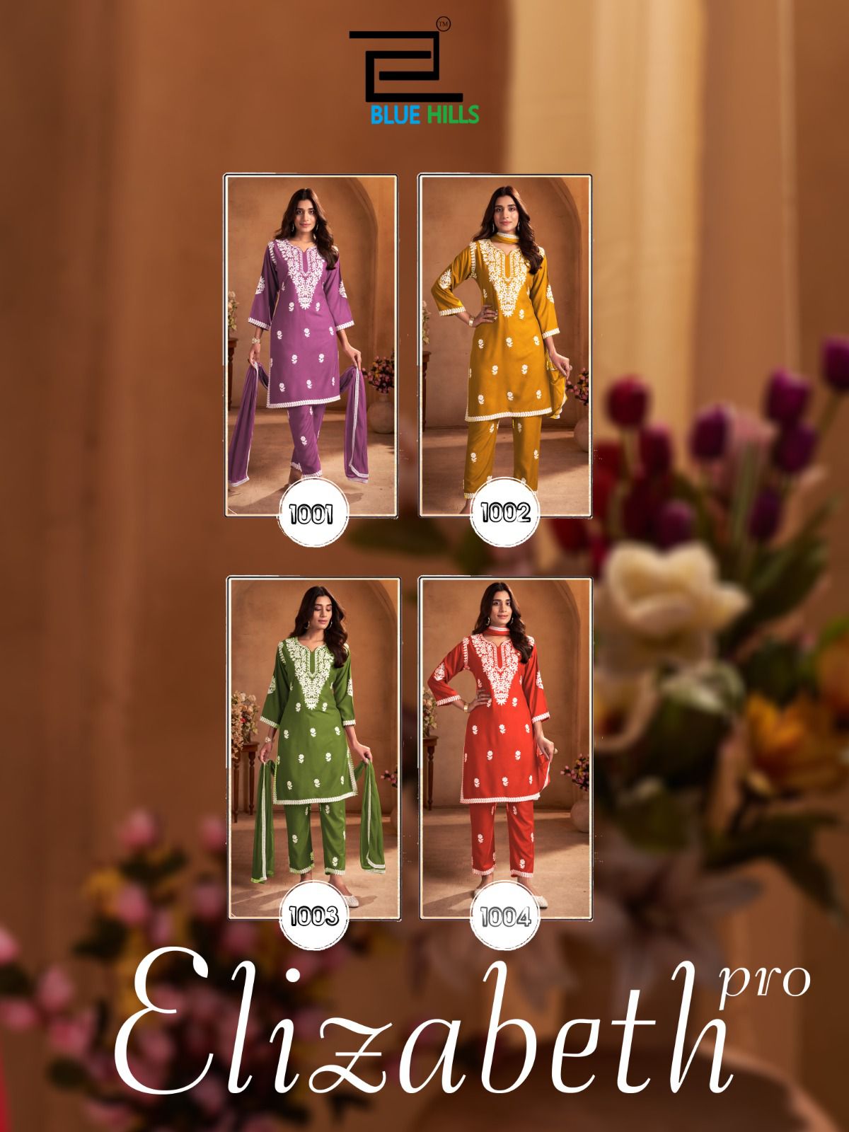 Elizabeth Pro Blue Hills Rayon 14Kg Readymade Pant Style Suits Exporter