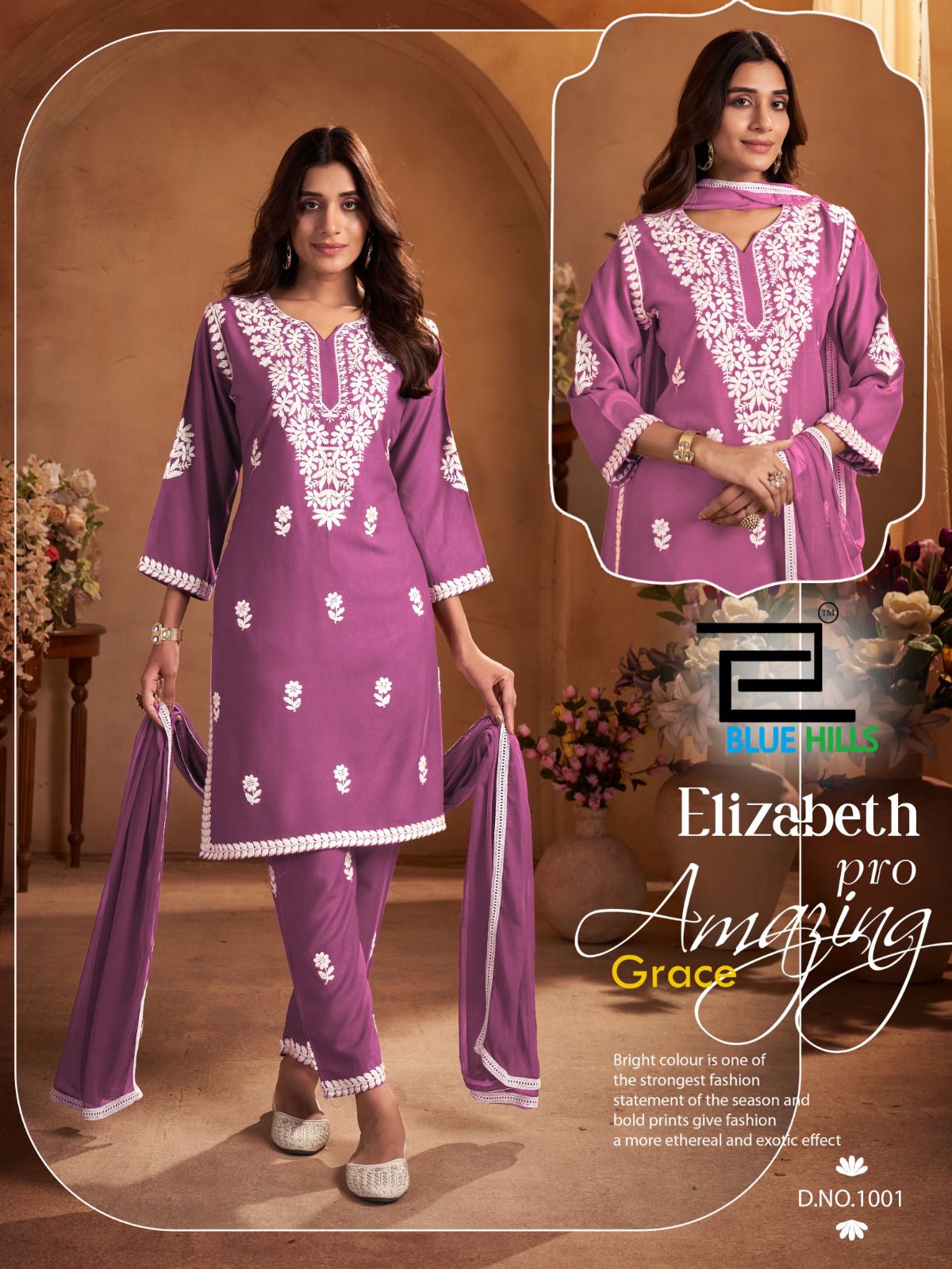 Elizabeth Pro Blue Hills Rayon 14Kg Readymade Pant Style Suits Exporter