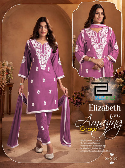 Elizabeth Pro Blue Hills Rayon 14Kg Readymade Pant Style Suits Exporter
