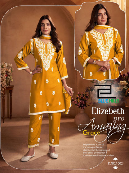 Elizabeth Pro Blue Hills Rayon 14Kg Readymade Pant Style Suits Exporter