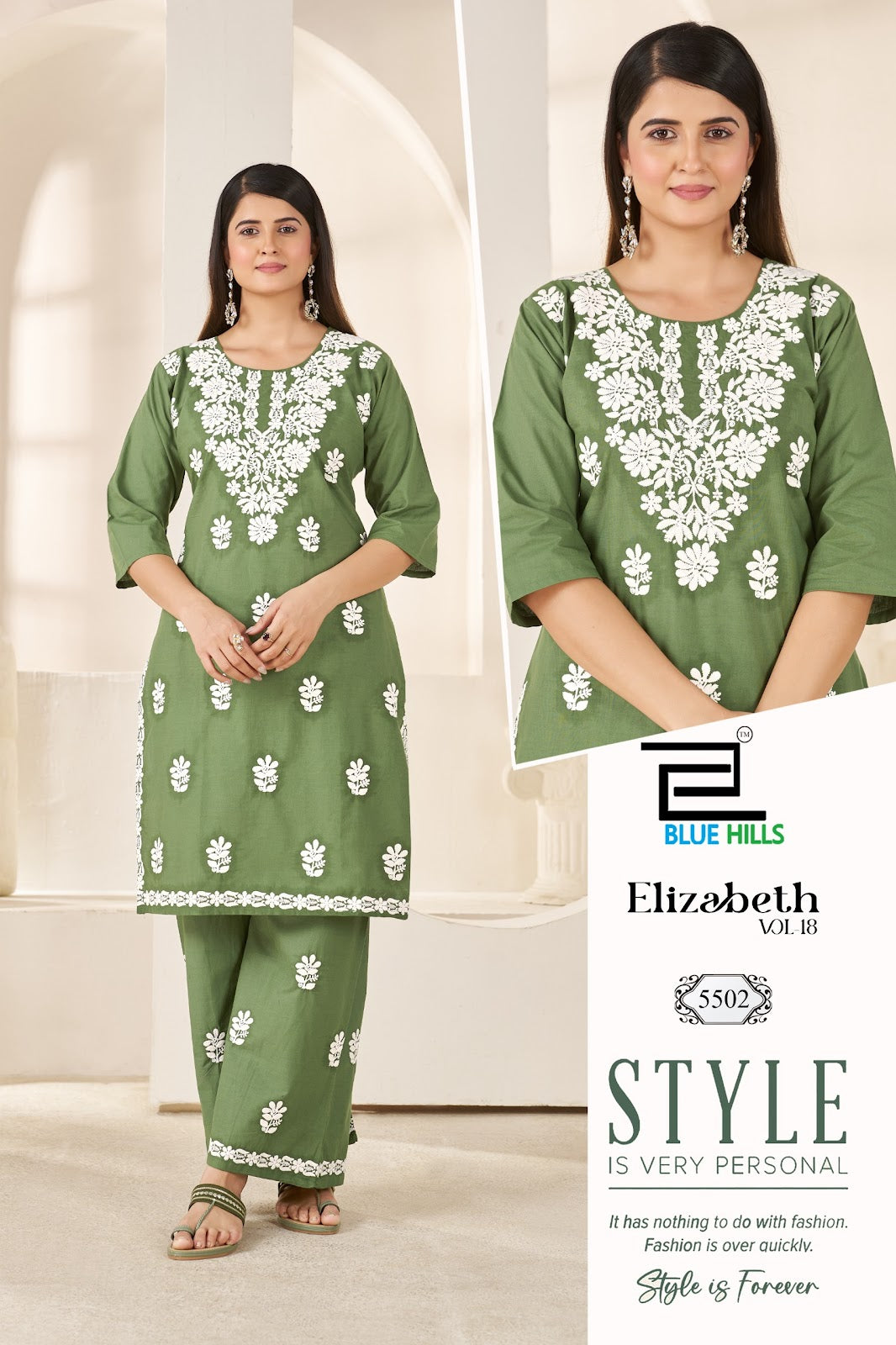 Elizabeth Vol 18 Blue Hills Dhabu Cotton Kurti Plazzo Set Wholesaler India