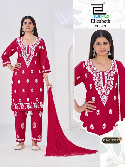 Elizabeth Vol 9 Blue Hills Rayon 14Kg Readymade Pant Style Suits Wholesale Rate