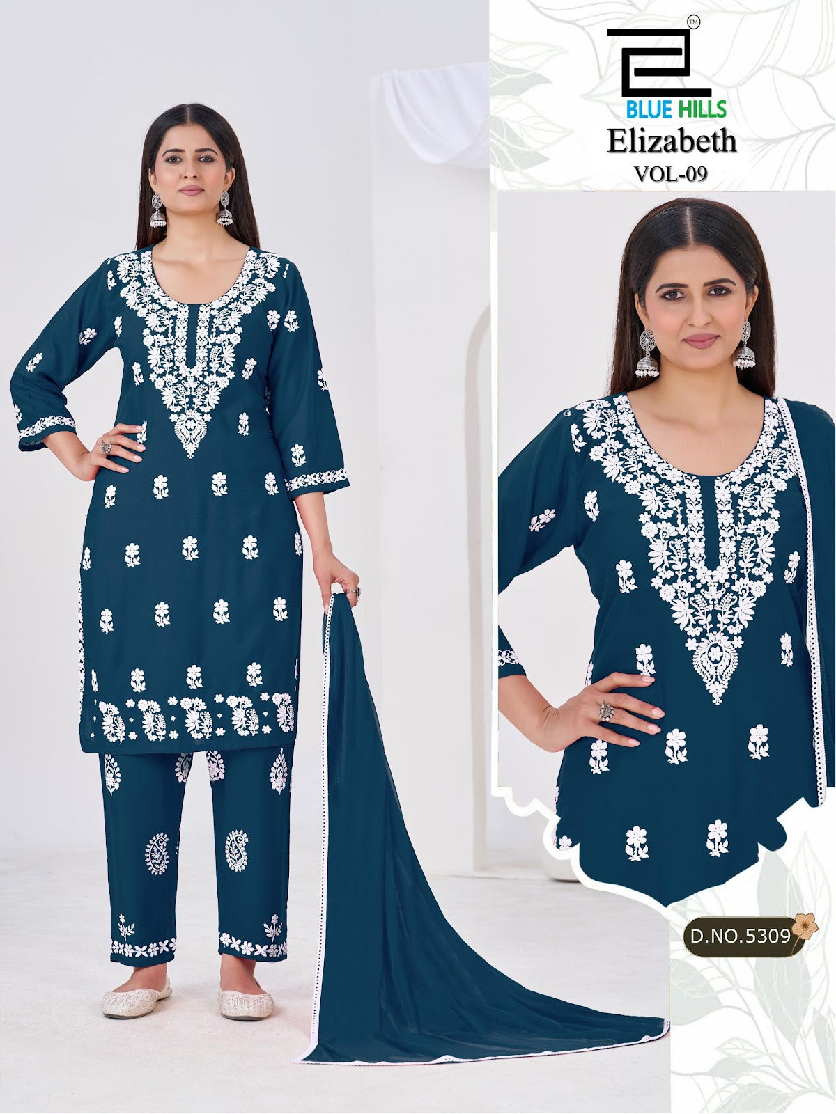 Elizabeth Vol 9 Blue Hills Rayon 14Kg Readymade Pant Style Suits Wholesale Rate