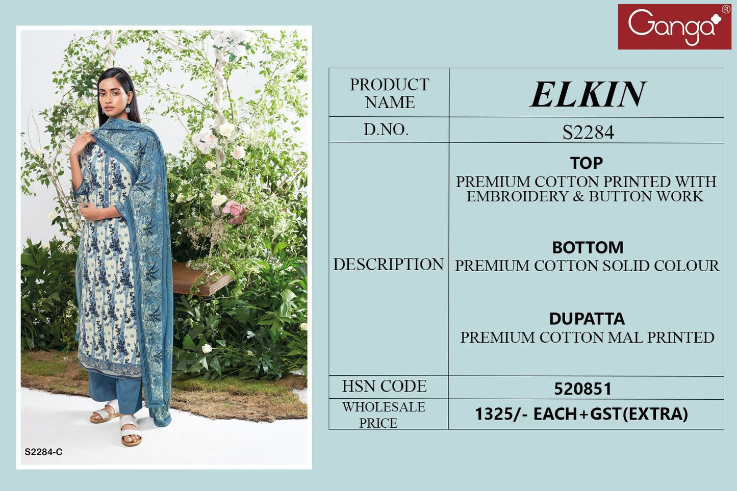 Elkin 2284 Ganga Cotton Plazzo Style Suits