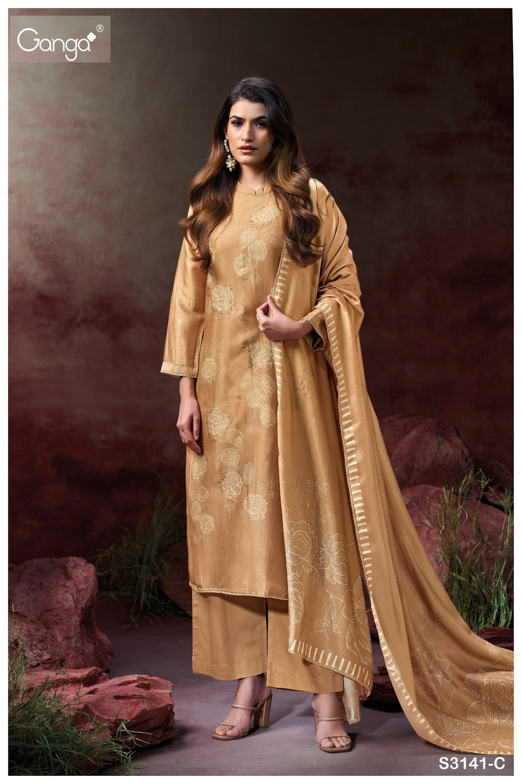 Ellahi 3141 Ganga Bemberg Silk Plazzo Style Suits Supplier Ahmedabad