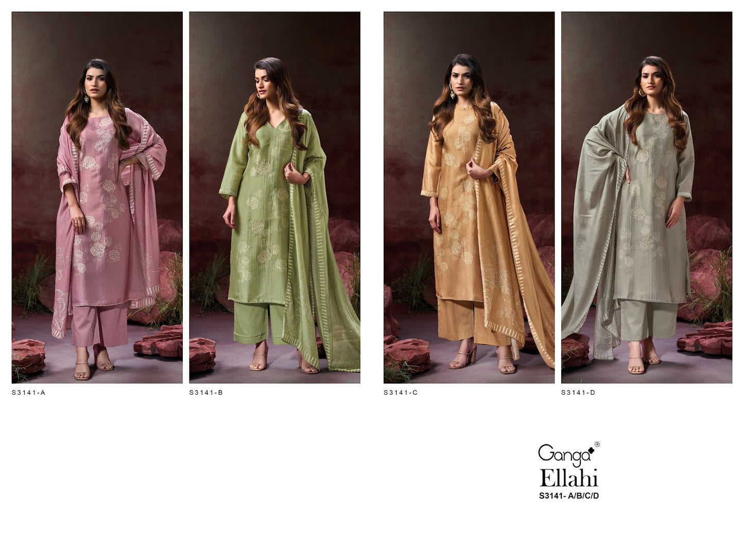 Ellahi 3141 Ganga Bemberg Silk Plazzo Style Suits Supplier Ahmedabad