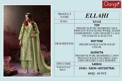Ellahi 3141 Ganga Bemberg Silk Plazzo Style Suits Supplier Ahmedabad