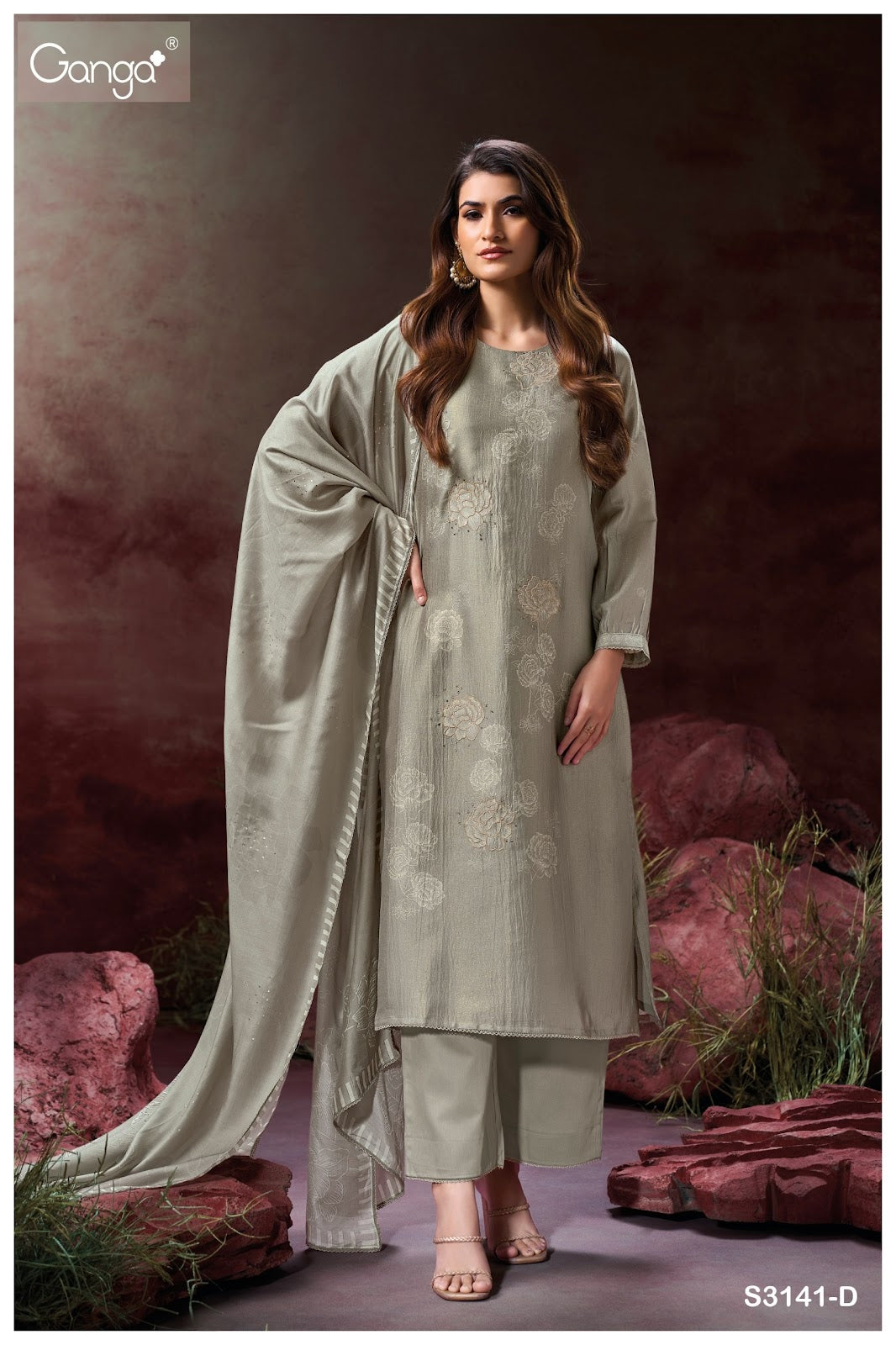 Ellahi 3141 Ganga Bemberg Silk Plazzo Style Suits Supplier Ahmedabad