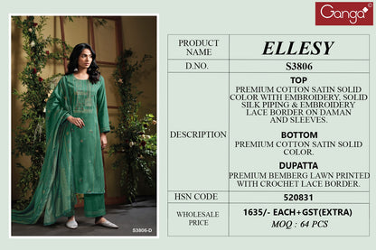 Ellesy 3806 Ganga Premium Cotton Plazzo Style Suits Supplier