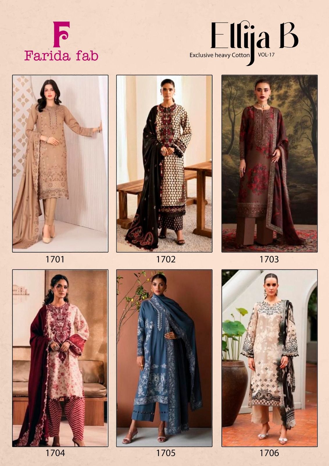 Ellija B Vol 17 Farida Fab Lawn Cotton Karachi Salwar Suits Exporter