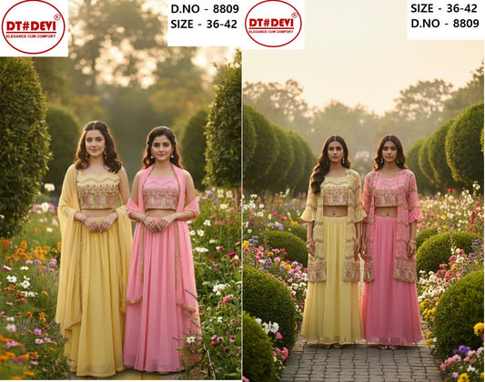 Elliza Dn 8809 Dt Devi Georgette Crop Top Skirt Jacket Supplier