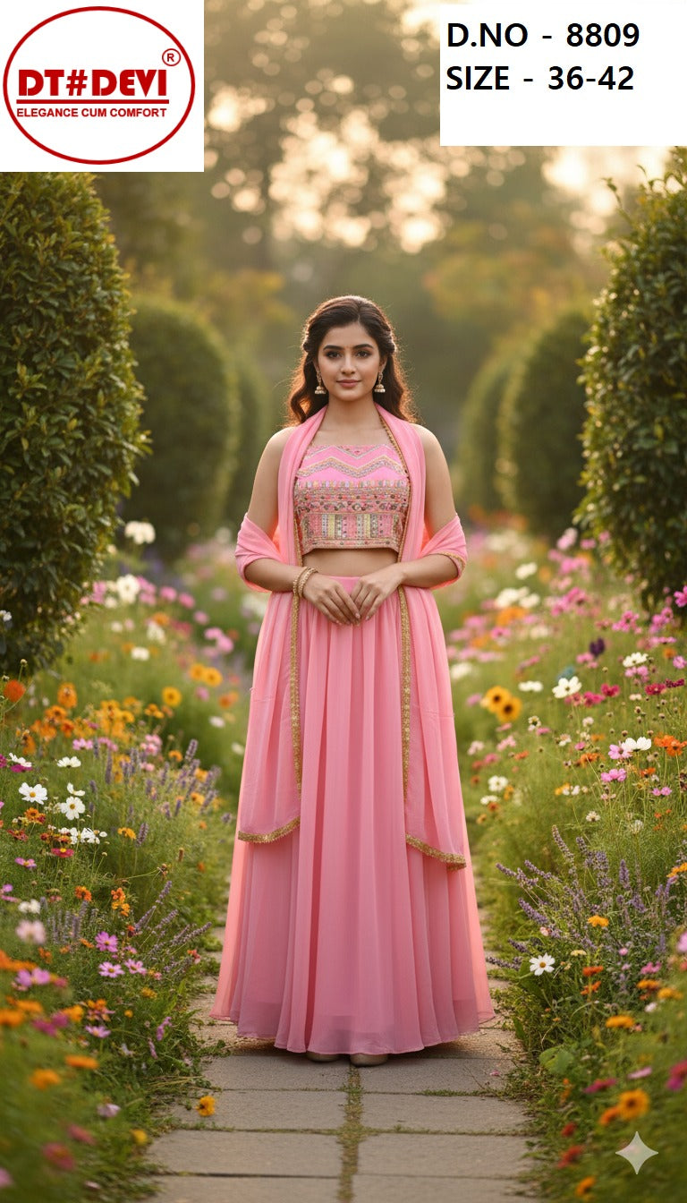 Elliza Dn 8809 Dt Devi Georgette Crop Top Skirt Jacket Supplier