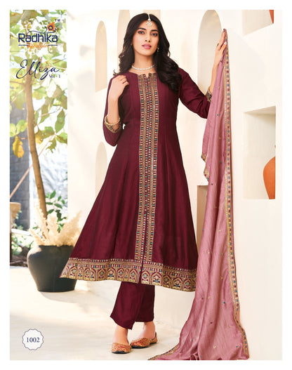 Elliza Vol 1 Radhika Lifestyle Vichitra Silk Readymade Anarkali Suits Manufacturer Gujarat
