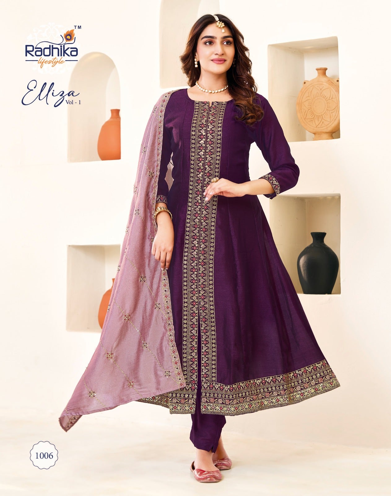Elliza Vol 1 Radhika Lifestyle Vichitra Silk Readymade Anarkali Suits Manufacturer Gujarat