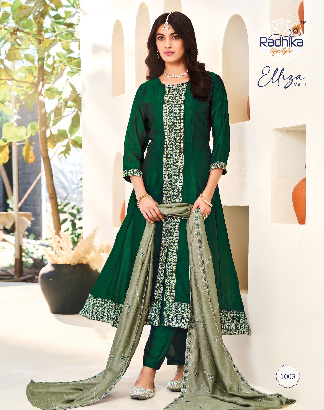 Elliza Vol 1 Radhika Lifestyle Vichitra Silk Readymade Anarkali Suits Manufacturer Gujarat