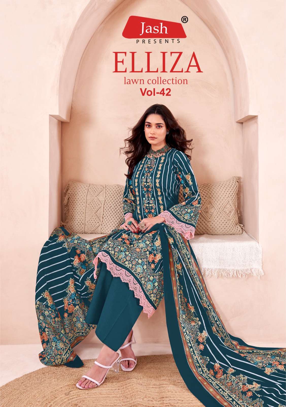 Elliza Vol 42 Lawn Collection Jash Cotton Karachi Salwar Suits Wholesale Price