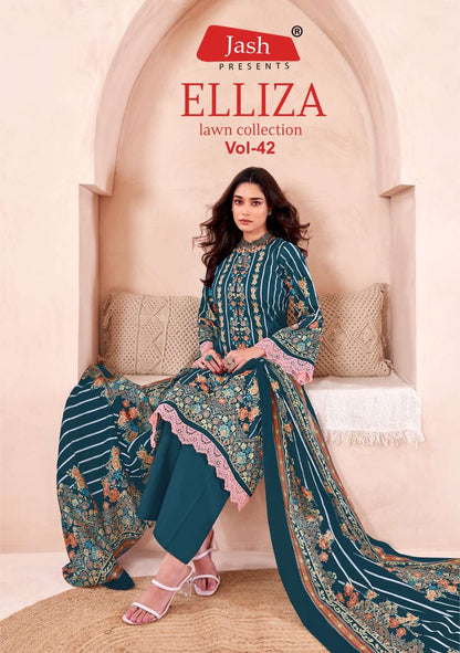 Elliza Vol 42 Lawn Collection Jash Cotton Karachi Salwar Suits Wholesale Price