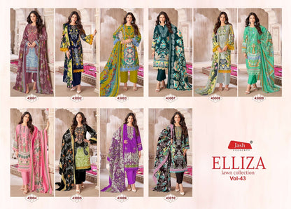 Elliza Vol 43 Lawn Collection Jash Cotton Karachi Salwar Suits Manufacturer Gujarat