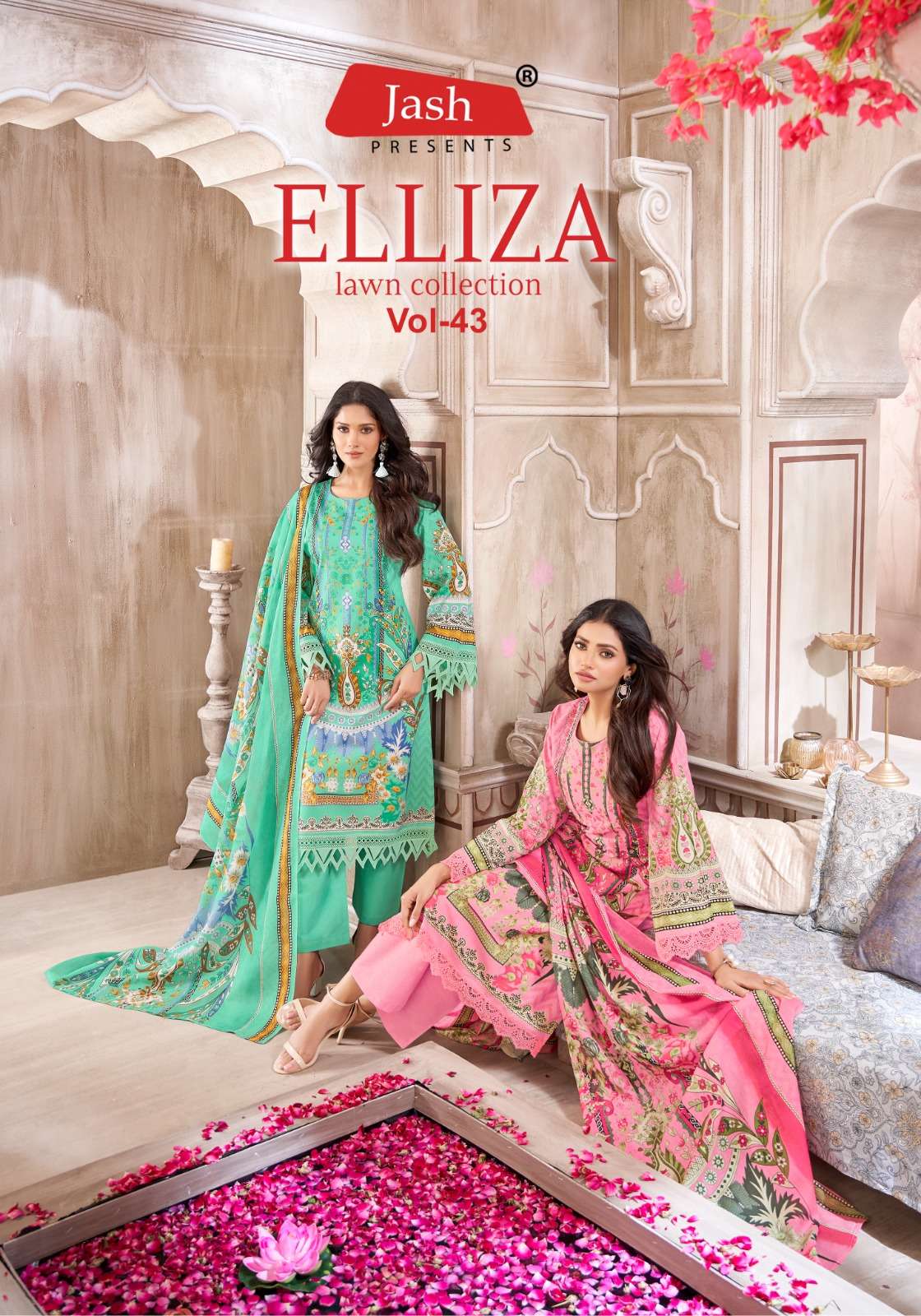 Elliza Vol 43 Lawn Collection Jash Cotton Karachi Salwar Suits Manufacturer Gujarat