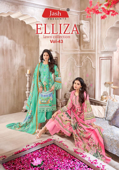 Elliza Vol 43 Lawn Collection Jash Cotton Karachi Salwar Suits Manufacturer Gujarat