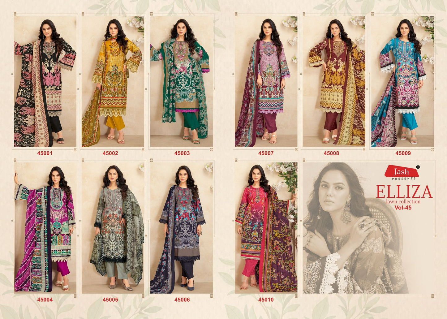 Elliza Vol 45 Jash Pure Cotton Karachi Salwar Suits Wholesale Price