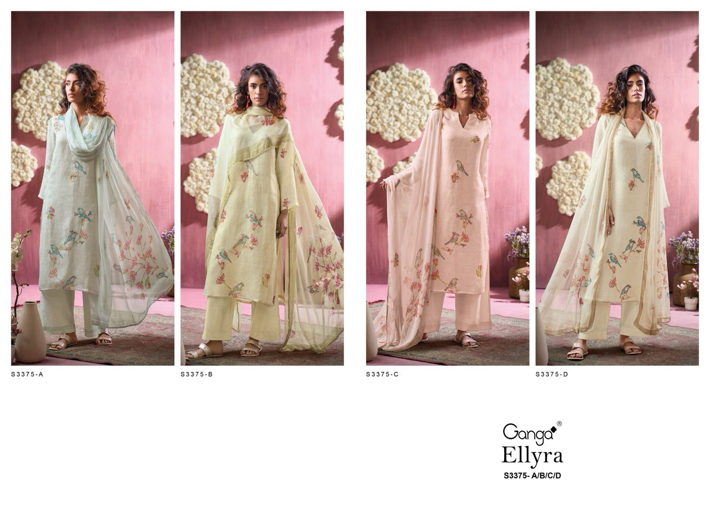 Ellyra 3375 Ganga Pure Linen Plazzo Style Suits Wholesale