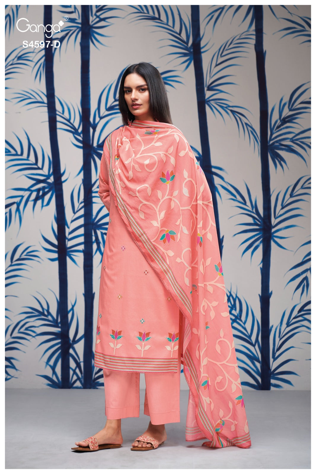 Elmira 4597 Ganga Cotton Plazzo Style Suits Exporter Gujarat