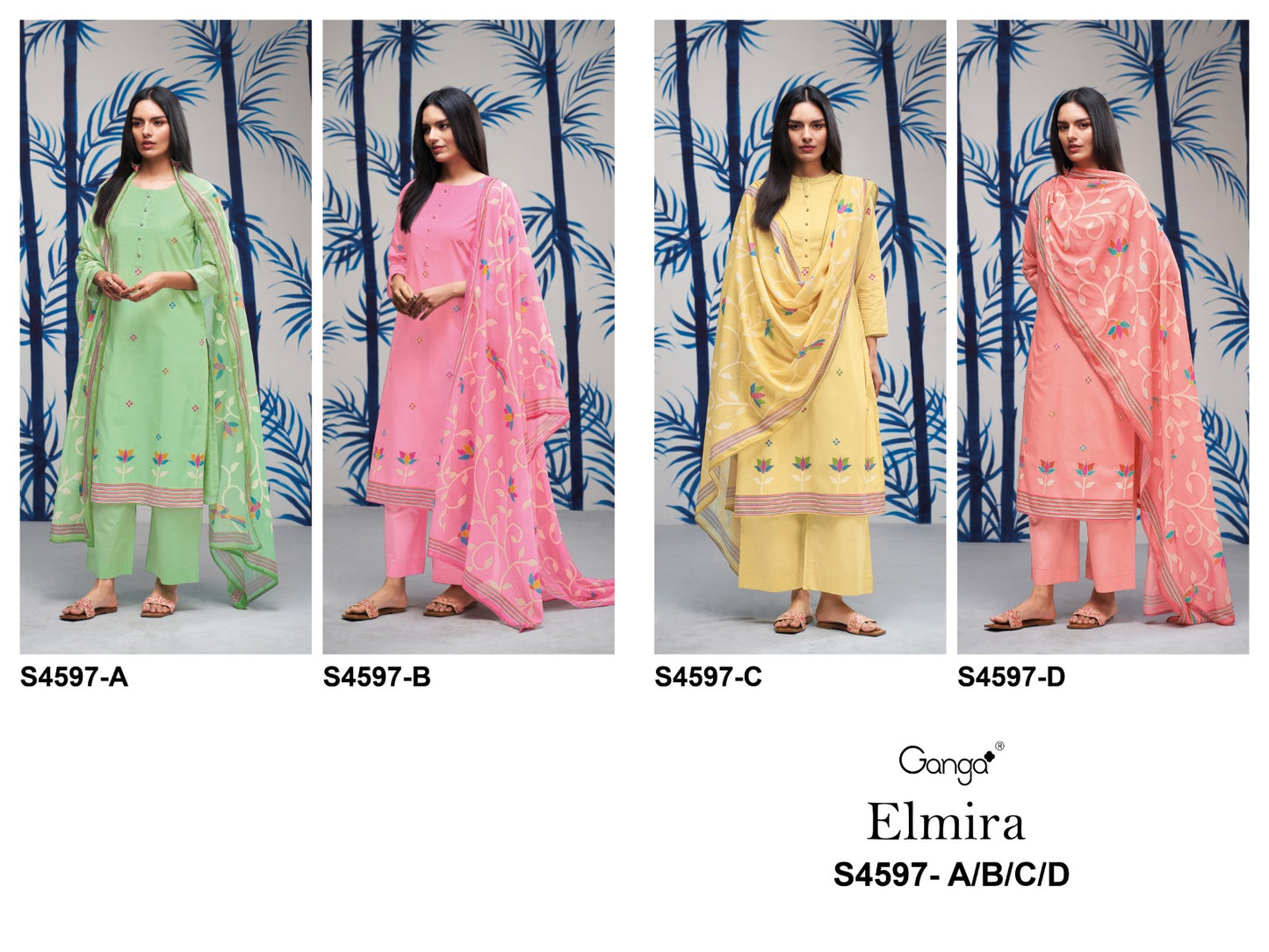 Elmira 4597 Ganga Cotton Plazzo Style Suits Exporter Gujarat