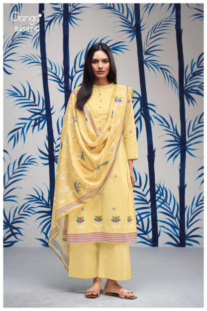 Elmira 4597 Ganga Cotton Plazzo Style Suits Exporter Gujarat